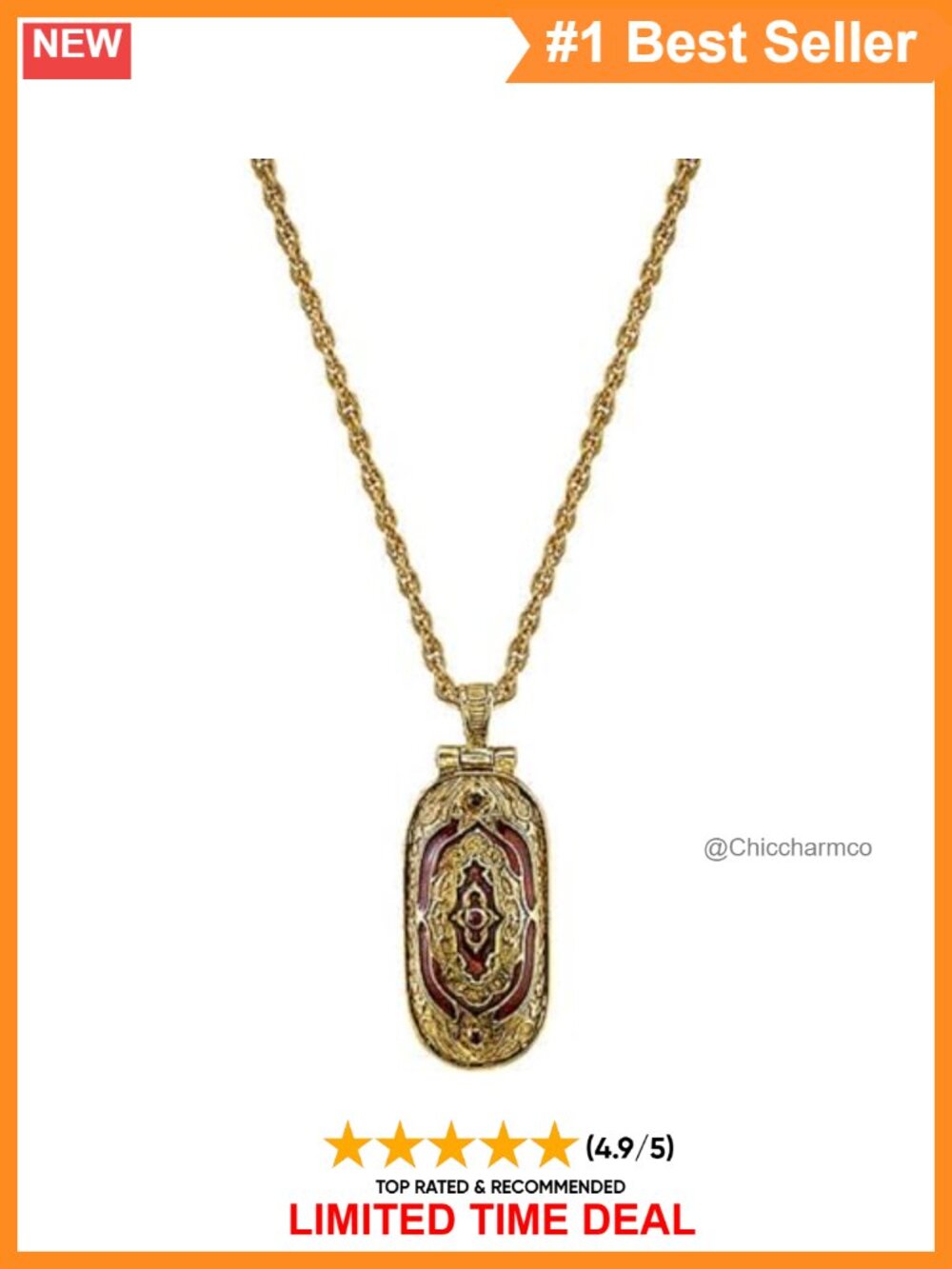 14k Gold-Dipped Red Swing Open Enclosed Crucifix Pendant Necklace